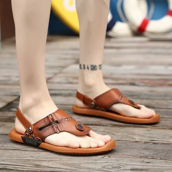 Bărbați Sandale De Vară Flip-Flops, Papuci De Casă 2020 Piele Naturala Plaja Barbati Sandale Brand De Pantofi Casual Flip Flop Sandalia Masculina