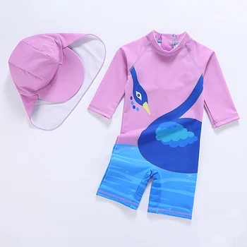 Noi 2019 Fete de costume de Baie Pentru 3~7 Fete Costume de baie Flamingo Copii Costume Copii Costum de Surf Beach Purta Cu Pălărie-SW348