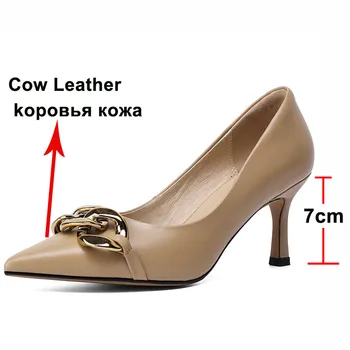 Meotina Din Piele Tocuri Stiletto Femei Pantofi Cu Toc De Metal Decor A Subliniat Toe Pompe Doamne De Birou Încălțăminte Bej 40