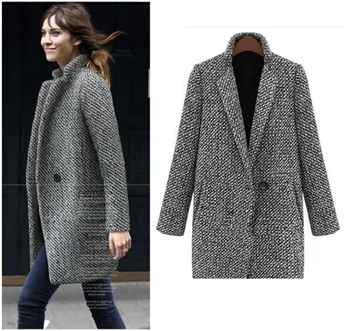 Noi Sosesc European feminin European de primăvară picior houndstooth haină de lână sacou canadiană plus dimensiune lung haina de iarna femei