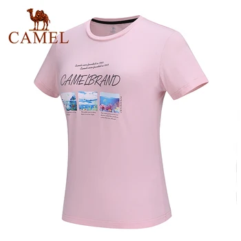 CĂMILĂ în aer liber Casual de Bumbac T-shirt Femei de Vară O-gât Adânc Mare de Imprimare cu mânecă Scurtă Sudoare Respirabil Drumeții Tricou Femei Top