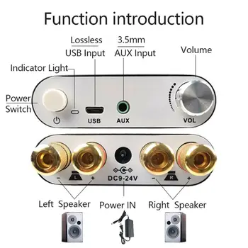 Dual Channel Audio Digital 5.0 Bluetooth DC9-24V Dual Channel Audio Digital TPA3116D2 50W x 2 Treble Bass carcasă din Aluminiu Amplifi