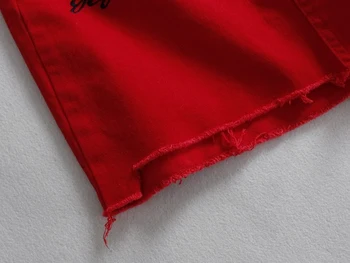 Primăvara și vara red fusta denim pentru femei scurte de șold pachet de scrisori broderie blugi fusta mini