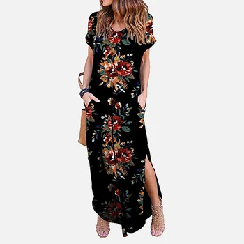Print Floral Neregulate Split Rochie pentru Femei V-neck Loose Casual de Vară 2020 Streetwear Rochii Plus Dimensiune Moda Doamnelor de Vânzare Fierbinte