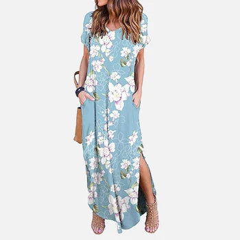 Print Floral Neregulate Split Rochie pentru Femei V-neck Loose Casual de Vară 2020 Streetwear Rochii Plus Dimensiune Moda Doamnelor de Vânzare Fierbinte