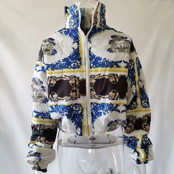 ANJAMANOR de Imprimare de Moda de Iarnă Scurt Puffer Jacheta Femei Plus Dimensiune Îmbrăcăminte Caldă Hanorac Trunchiate Bubble Coat Uza D30-FG48