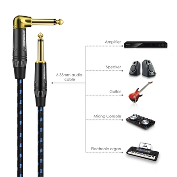 DREMAKE Cablu de Chitara - 1/4 Inch Direct la Unghi Drept Instrument de Cablu Profesional de Chitara Electrica Cablu și Amp Cablu
