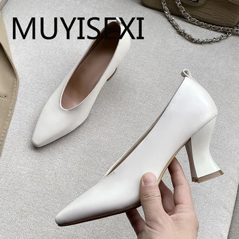 Femeie pompe de 8 cm toc înalt pantofi office din piele a subliniat toe pantofi de agrement elegante plus dimensiune AMI02 MUYISEXI