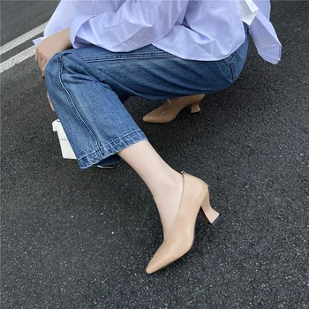 Femeie pompe de 8 cm toc înalt pantofi office din piele a subliniat toe pantofi de agrement elegante plus dimensiune AMI02 MUYISEXI