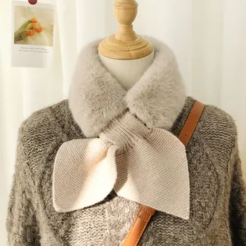 Nou Design de Brand de Iarnă Tricotate Eșarfă Cald Foulard Femme Faux Blana Guler Solidă Gât Eșarfe pentru Femei Folie