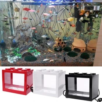 USB Mini-Acvariu Rezervor de Pește Cu Lampă cu LED-uri Lumina de Pește Betta Lupta Cilindru Formă de Mini Decor interior