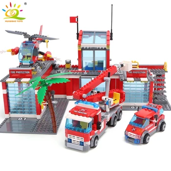 HUIQIBAO Blocuri de Jucărie 774pcs Stația de Pompieri Model Blocuri de Construcție a Orașului Pompier Camion de Învățământ Cărămizi Jucării Copil 8101