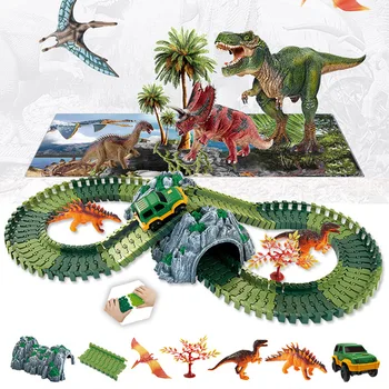 157PCS Copii DIY Dinozaur Jurassic Masina de Curse Track Asambla Flexibil Pista de Curse Dinozaur Model de Automobil Electric Vehicul Jucărie