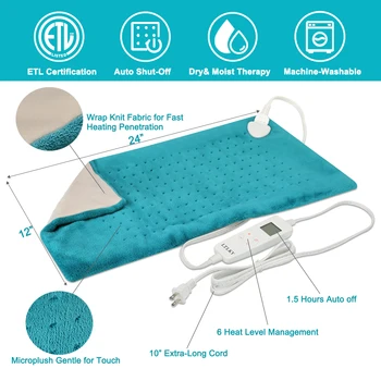RIGOGLIOSO electric de încălzire pad 120v 30*60cm FDA a Aprobat 6 Setarea de Căldură cu Auto Off King Size Soft Touch Pad de Încălzire 81554