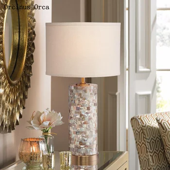 American lux alb shell lampă de birou de studiu dormitor lampă de noptieră romantic simplu decorativă cu LED-uri lampa de birou