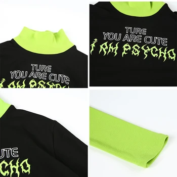 Rockmore Scrisoarea Imprimate Mozaic Femei T Shirt Femme Maneca Lunga Guler Topuri Teuri Coreea Harajuku De Bază T-Shirt Toamna
