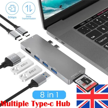 De tip C USB 3.0 Hub 8-ÎN-1 Multi-Port Adaptor Dock Aluminiu Tip C Combo Hub Pentru MacBook Pro