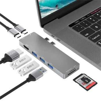 De tip C USB 3.0 Hub 8-ÎN-1 Multi-Port Adaptor Dock Aluminiu Tip C Combo Hub Pentru MacBook Pro