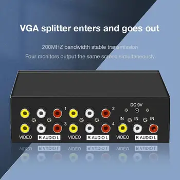 4 Port Splitter RCA 1x4 Cutie AV Audio Video Splitter RCA Cu Carcasă Metalică de 1 La 4 Pentru DVD, HDTV W Putere Distribuitor Nou