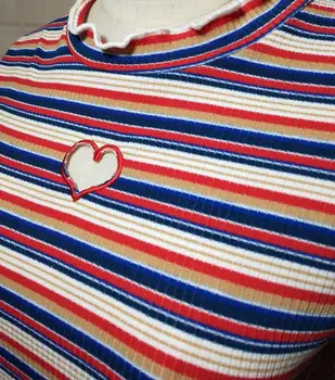 Moda vintage broderie dragoste inima tubulare cu maneci scurte t-shirt