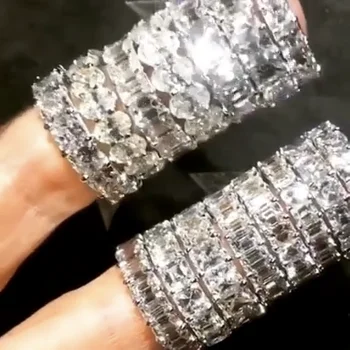 De lux Argint 925 Simulated Diamond Piatră prețioasă Nunta Petrecere de Logodna Inel de en-Gros Bijuterii Fine Trupa inele de deget