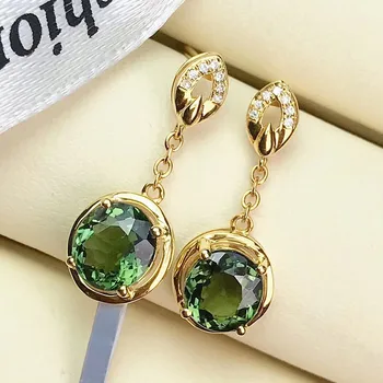 Pietre pretioase smarald cristal verde de zirconiu diamante picătură legăna cercei pentru femei aur de 14k culoare bijuterii bijoux brincos accesorii