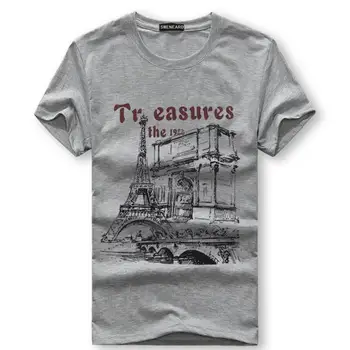 SWENEARO Bărbați T-Shirt de vara cu Maneci Scurte Turnul Eiffel Desene animate Imprimate Tricou barbati Tricouri Casual Bumbac brand t Camasa 5XL