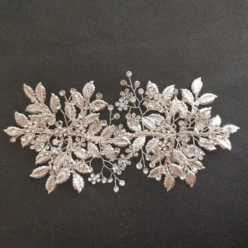 SLBRIDAL Handmade Argint Culoare Cristal cu Strasuri Flori Frunze Nunta Tiara Bentita de Mireasa accesorii de Par pentru Femei Bijuterii