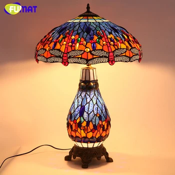 FUMAT Tiffany Europene Libelula Living Lampă Noptieră Calitate Vitralii, Corpuri de iluminat Pentru Birou Bara de LED-uri Lămpi de Masă