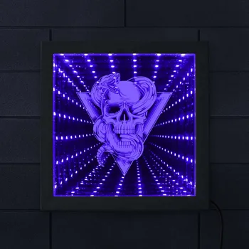 Craniu Cu Clopotei Totem Emblema Infinity Rama Oglinda Fermecatoare Iluzie Tunel Lampa De Șarpe Prin Craniu Oglinzi Luminate