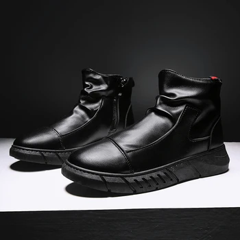 En-Gros Barbati Casual Pantofi De Înaltă Top De Toamna Din Piele De Designer Adidași Bărbați Zip De Sex Masculin Încăltăminte Într-Hommes En Cuir Barbati Mocasini Negru