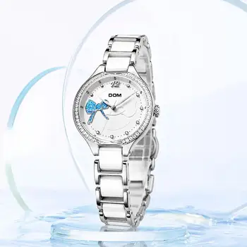 DOM Moda Femei Diamante, Ceasuri de mână Ceramică Watchband Top Brand de Lux Doamnelor Rochie Geneva Cuarț Ceas G-1271D-7MH