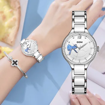DOM Moda Femei Diamante, Ceasuri de mână Ceramică Watchband Top Brand de Lux Doamnelor Rochie Geneva Cuarț Ceas G-1271D-7MH