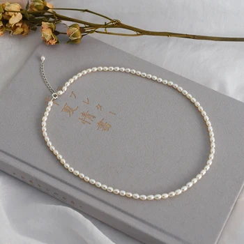 ASHIQI 3-4mm Mini Naturale de apă dulce pearl colier pentru femei nunta de argint 925 bijuterii