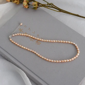 ASHIQI 3-4mm Mini Naturale de apă dulce pearl colier pentru femei nunta de argint 925 bijuterii
