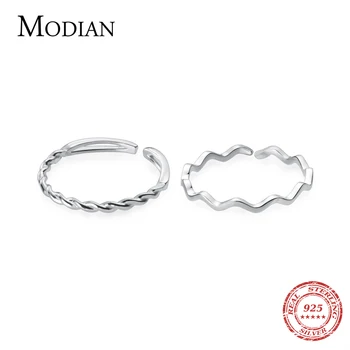 Modian Trendy Autentic Argint 925 Două Style Slim Deget Inel pentru Femei Geometrice Val Inel Reglabil Bijuterii Fine
