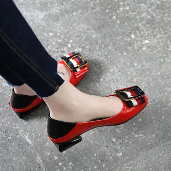 Cresfimix femei de moda din piele pu rotund deget de primăvară alunecare pe pantofi cu toc pătrat doamna de agrement birou negru si toc pompe a6176