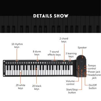 Roll-Up MIDI Flexibil Pian 49 Taste din Silicon Pian Electronic Portabil Pliabil Tastatură Moale Pian 16 Muzica Ton Tastatură de Pian