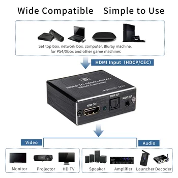 HDMI pentru 4K compatibil HDMI SPDIF 3.5 mm Audio Video Converter Extractor Splitter Adaptor