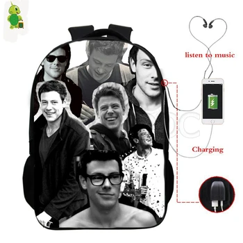 Cory Monteith Glee Colaje Multifuncțional Rucsac Femei Bărbați incarcare USB-Laptop Rucsac pentru Adolescenti Elevii Saci de Călătorie