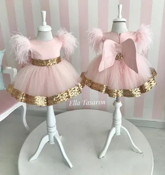 Drăguț roz de flori fata rochie aurie cu paiete, tul copilul concurs de costume pentru copii rochie de Printesa tutu utilaje