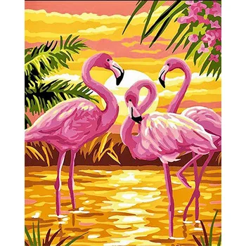 Pictura De Numere 40x50 50x65cm flamingo roz de pe litoral Animal Panza de Nunta de Decorare Arta de imagine Cadou