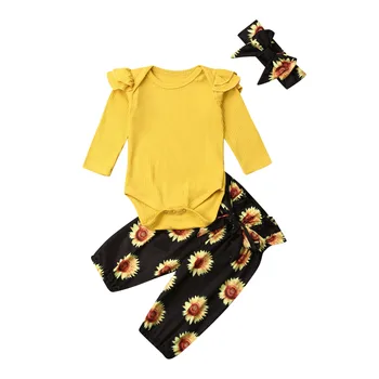 Haine pentru copii 2019 Copilul Fetita Tricotate Bodusuit Salopeta Topuri de Floarea-soarelui pantaloni Pantaloni Haine 0-24M