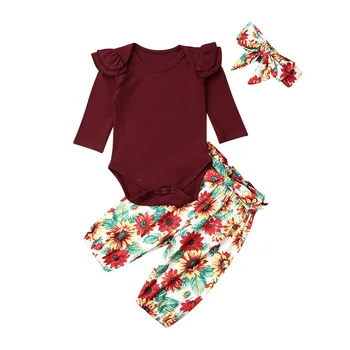 Haine pentru copii 2019 Copilul Fetita Tricotate Bodusuit Salopeta Topuri de Floarea-soarelui pantaloni Pantaloni Haine 0-24M