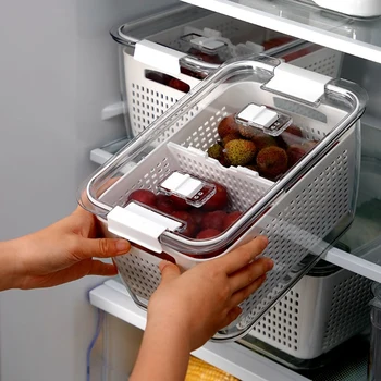 Bucatarie de legume și fructe cutie de depozitare frigider proaspete-păstrarea cutie sigilat borcan de plastic independent de golire coș de depozitare a alimentelor