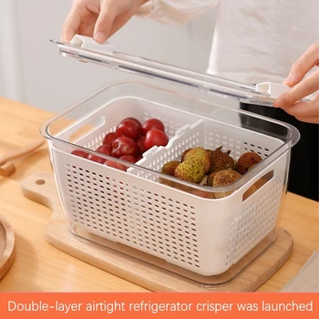 Bucatarie de legume și fructe cutie de depozitare frigider proaspete-păstrarea cutie sigilat borcan de plastic independent de golire coș de depozitare a alimentelor