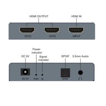 4Kx2K Switcher Porturi HDMI1x2 (1 DIN 2 ) Switch HDMI Suporta 1080P pentru Proiector cu spdif si 3.5 mm audio extractor