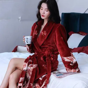 Îngroșa Flanel Femei, Kimono-Halat De Baie Rochie Cămașă De Noapte De Iarnă Caldă Coral Fleece Pijamale Pijamale Casual De Imprimare De Flori Homewear