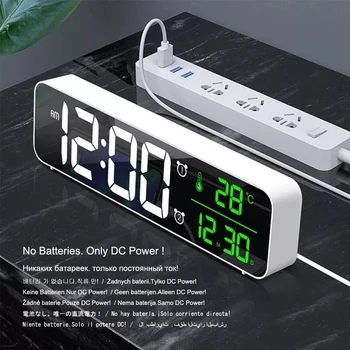 Digital Tare Muzica de Alarmă cu LED-uri Ceas de Perete Home Decor Dormitor Masă de Birou Oglinda cu Ceas cu Termometru Temperatura,Calendar
