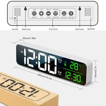 Digital Tare Muzica de Alarmă cu LED-uri Ceas de Perete Home Decor Dormitor Masă de Birou Oglinda cu Ceas cu Termometru Temperatura,Calendar